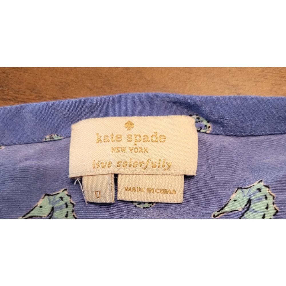 Kate Spade Shirt Blue Seahorse Silk Sleeveless Coastal Beachy Spring Summer Xs View 4